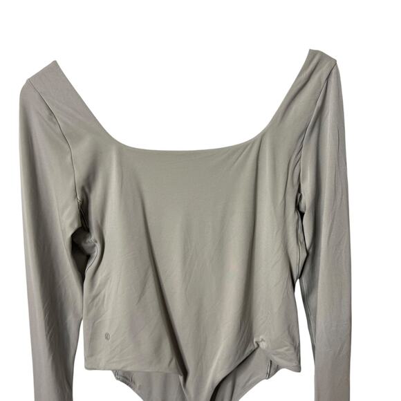 Lululemon Wundermost Ultra Soft Nulu Square Neck Long Sleeve Bodysuit Gray Large - Picture 2 of 10